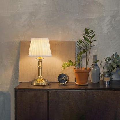 KDG Gold Cordless Table Lamps Set of 2, Beige Fabric Shade Small Desk Lamp - color: Gold + White Lampshde (2 Pack)