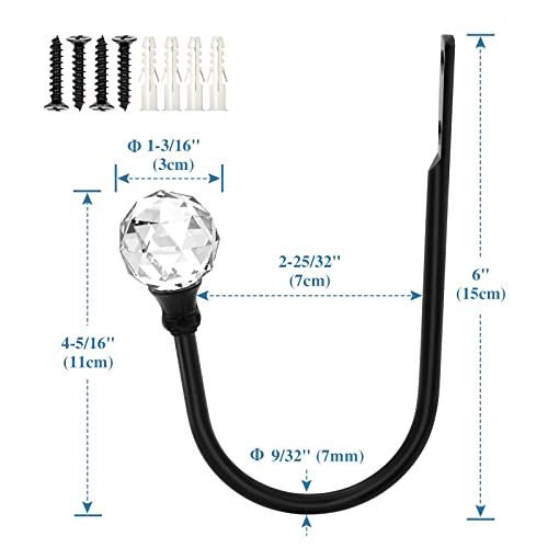 Crystal Curtain Holdbacks, Black Curtain Tieback Hooks Metal Decorative Curtain Pull Backs 4 Pack Heavy Duty Modern Drapery Tiebacks U Shaped Window Drape Holder - color: Black-4 Pack