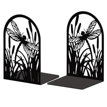 Peacoblue 5.3"x4.3"x7.9" Metal Bookends, Heavy Duty Book Ends for Shelves - style: Dragonfly