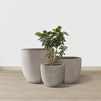 Kante Set of 3 Weathered Concrete Curved Planters 20" 16.5" 13.3" Dia - color: Weathered Concrete, size: 20.1"d + 16.5"d + 13.4"d