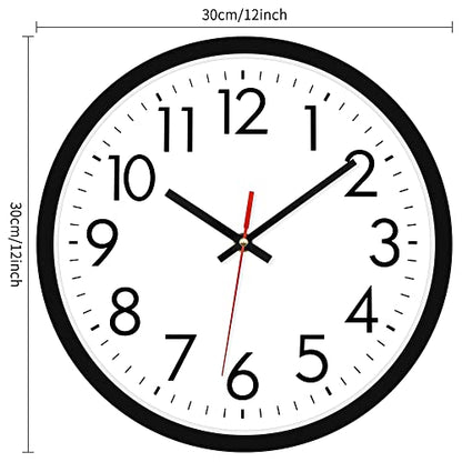 Lumuasky 4 Pack Black Wall Clock,12 Inch Silent Battery Operated Non Ticking Quartz Round Analog Classic Clock Modern Design for Home Office Classroom School Living Room Bedroom - color: Black-4, size: 12 Inch