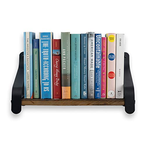Rustic State Rustico 16" Floating Wall Bookshelf with Iron Brackets Wall Mounted Wooden Floating Industrial Shelf - Walnut
