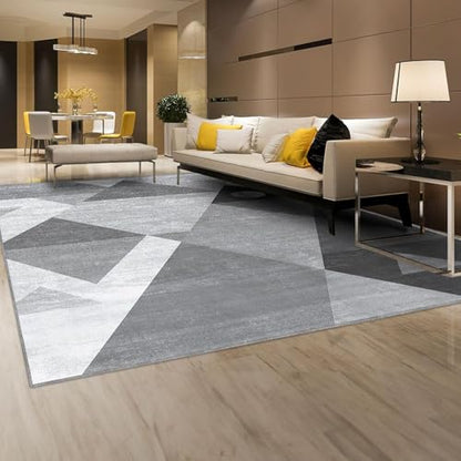 HOMFINE Washable Modern Area Rug - Geometric Style 6x9 Rugs for Living Room, Bedroom, Machine Washable Rug Soft Non Slip Non Shedding Area Rug - Grey, 6'x9' - color: Grey, size: 6' x 9' (Rectangular)