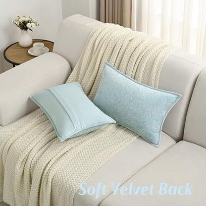 FUTEI Pack of 2 Chenille Soft Throw Pillow Covers 12x20 Inch, Light Blue - color: Light Blue, size: 20" x 12" (Pack of 2)