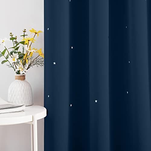 NICETOWN Blackout Curtains for Living Room 84 Inches Length, Thermal Insulated Star Curtains for Nursery, Grommet Kids Window Drapes for Babys Bedroom, 52" Wide, Moroccan Blue, 1 Panel - color: Moroccan Blue, size: 52"W x 84"L (Pack of 1)