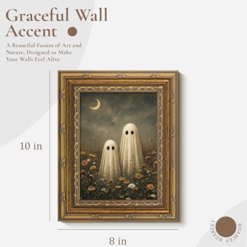 HUARCEY Vintage Gold Framed Halloween Wall Art 8"x10" Ghost Canvas Print - color: Ghost, size: 10"L x 8"W