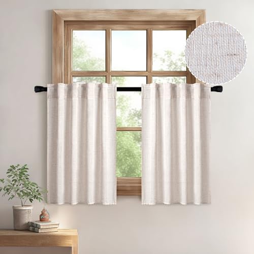 MIULEE Kitchen Curtain 36 Inch Long 2 Panels Natural Linen White Farmhouse - color: Natural Linen White, size: 26"W x 36"L (Pack of 2)