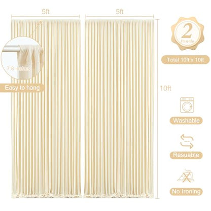 10 x 10 Champagne Backdrop Curtains with Lights String for Party - color: Champagne, size: W5' x H10'(2 panels)