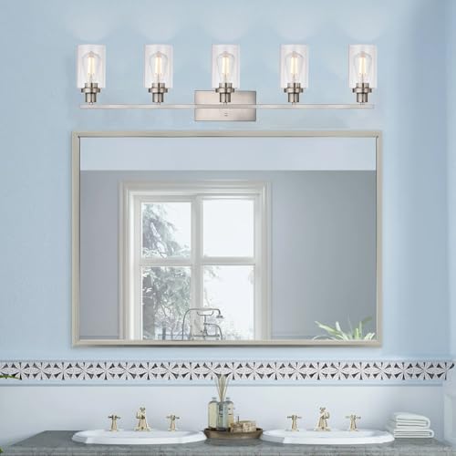 MELUCEE 5-Light Bathroom Vanity Light Brushed Nickel with Clear Glass Shade - color: Brushed Nickel, size: 5-Light
