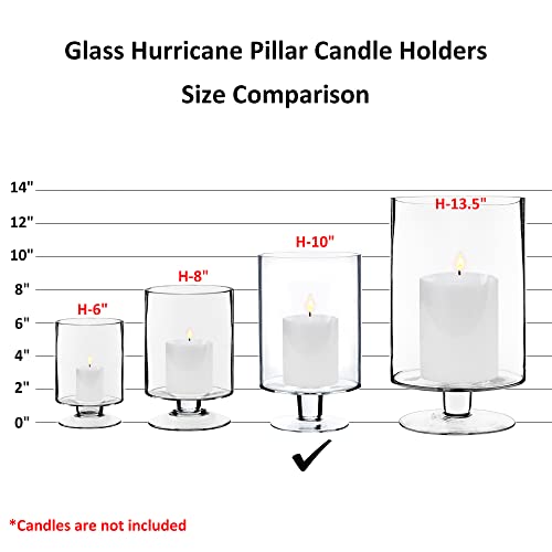 CYS EXCEL Glass Hurricane Pillar Candle Holder (H:10" W:6") | Multiple Size Choices Short Stem Candle Centerpieces | Stemmed Glass Cylinder Candle Vase - size: H-10" W-6"