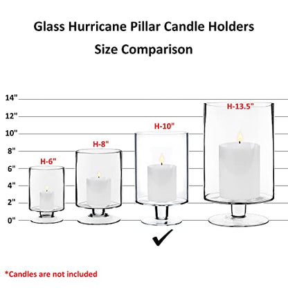 CYS EXCEL Glass Hurricane Pillar Candle Holder (H:10" W:6") | Multiple Size Choices Short Stem Candle Centerpieces | Stemmed Glass Cylinder Candle Vase - size: H-10" W-6"