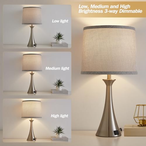 Touch Table Lamps Set of 2, 21" Bedside Lamps with USB C+A, Silver - color: Silver 2pcs