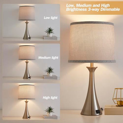 Touch Table Lamps Set of 2, 21" Bedside Lamps with USB C+A, Silver - color: Silver 2pcs