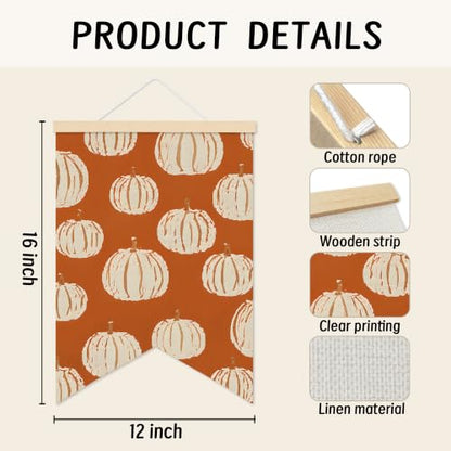 LARNDUMAMA Fall Pumpkins Wall Art Canvas Banner Poster for Bathroom, 12x16 - color: orange