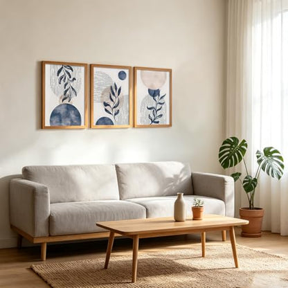 HCJWCXD 3 Pcs Framed Boho Navy Blue Canvas Wall Art 12x16 Inch - color: Framed Navy Blue, size: 12x16 Inches