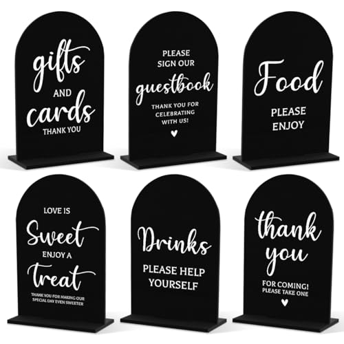 6 Pcs Wedding Sign Decor, Ceremony Sign, Wedding Sign for Reception & Event Party,Bridal Shower Decorations, Wedding Table Sign Accessories for Anniversary and Event 5x7 Inch Black White - color: BlackWhite