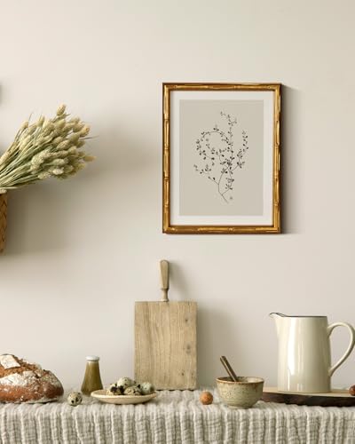 InSimSea Gold Bamboo Framed Wall Art, Floral Botanical Prints, 11x14In - color: Cirrus