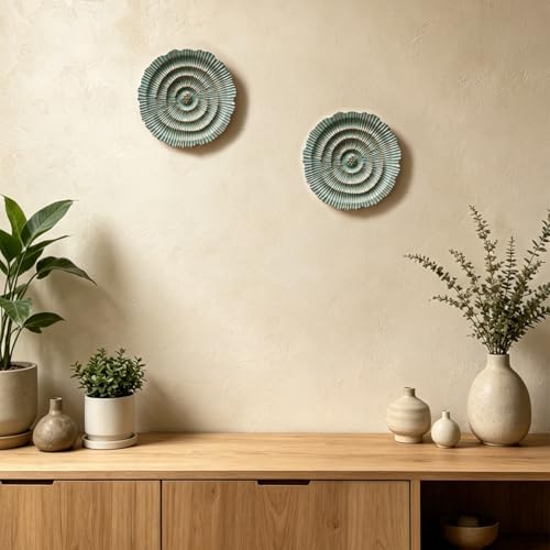 Metal Wall Sculpture, 10'' Round Textured Radiant Sunburst Wall Decor - color: 053B-Turquoise