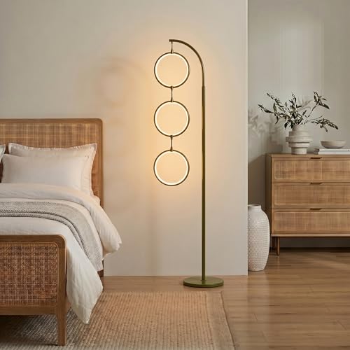 Brightech 3 Ring Lamp - 74" Dimmable LED Floor Lamp with 3 Hanging Light Rings, Modern Arc Standing Tree Lamp for Living Room, Bedroom and Office, 30W Warm White LED - Olive Green - color: Green