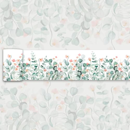 Watercolor Botanical Wallpaper Border Peel and Stick Green Pink Floral Trim - color: Green/White/Orange, size: 3.9" x 393.7"