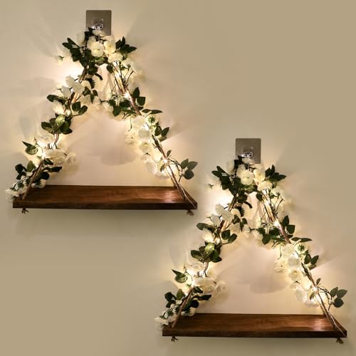 Floating Shelves for Wall,Hanging Shelves,Room Decor,Wall Decor,Boho Decor - color: White Flower