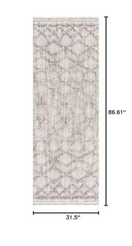 Hauteloom Hive Farmhouse Living Room Bedroom Modern Moroccan Trellis Runner Rug - Soft Shaggy High Low Carpet - High Pile - Bohemian, Boho - Gray, Brown, Beige, Cream - 2'7" x 7'3" - color: Cream, Beige, Light Gray / Malilinao, size: 2'8" x 7'3" (Runner)