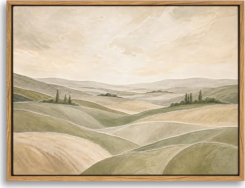 Framed Modern Neutral Green Abstract Landscape Canvas Wall Art, 16x12 In - color: ROLLING HILLS, size: 16"L x 12"W