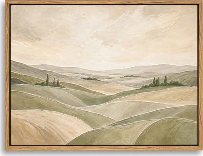 Framed Modern Neutral Green Abstract Landscape Canvas Wall Art, 16x12 In - color: ROLLING HILLS, size: 16"L x 12"W