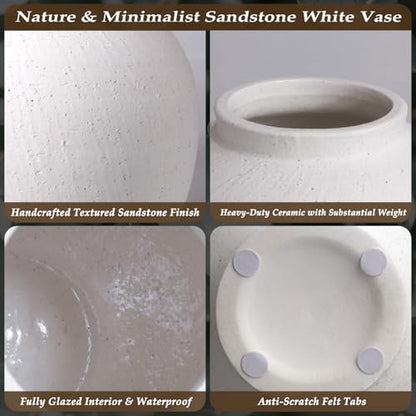 Large Ceramic Vase White Flower Vase,9.8 Inch Tall Big Round Vase - size: 9.84 Inch-large-white