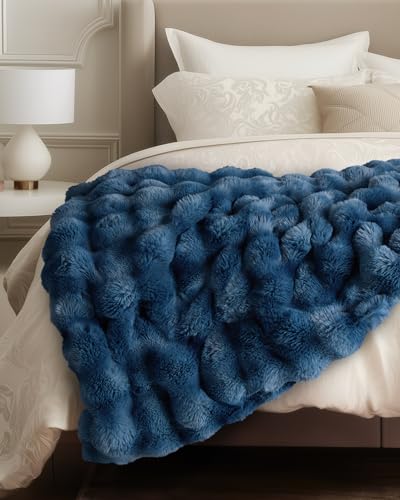 Ultra Soft Cozy Faux Fur Throw Blanket, Fuzzy Plush Thick Bubble Blanket, Oversize Luxury Fluffy Blanket for Couch, Bed, and Living Room, 60x80 Inches, Blue - color: Blue, size: Twin(60" X 80")