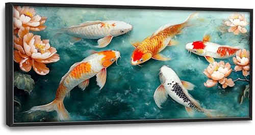 Carp Fish Large Wall Art Framed Japanese Wall Decor for Living Room Asian Fish Pictures Oversized Canvas Print Painting Modern Extra Large Framed Artwork for Bedroom Office Home Decor 60"x30" - color: Carp Painting, size: 60"L x 30"W