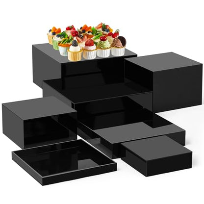 Leinuosen 7 Pcs Large Acrylic Buffet Risers, 6-12" Square, Black - color: Black, size: 6" to 12", style: Square