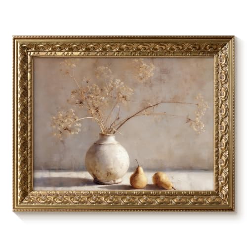 VIYYIEA Gold Frame Botanical Wall Art, Wildflower Canvas Print 11x14 Inch - color: Dried pear flowers