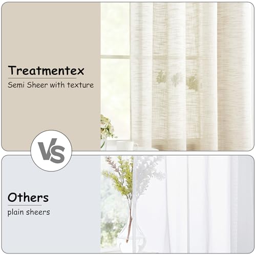 Linen Semi Sheer Curtains for Living Room 52x84" Natural Farmhouse Privacy - color: Natural - Rod Pocket, size: 52"W x 84"L (Pack of 2)