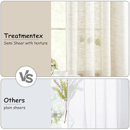Linen Semi Sheer Curtains for Living Room 52x84" Natural Farmhouse Privacy - color: Natural - Rod Pocket, size: 52"W x 84"L (Pack of 2)