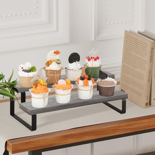 YINMIT Wooden Display Riser Stand, Tiered Perfume and Cologne Organizer Stand, 2 Tier Spice Rack Organizer, Rustic Display Shelf for Candles (2 Tier,Grey) - color: 2 Tier,1 Pack,Grey