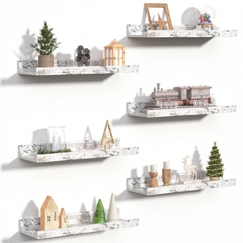 upsimples Floating Shelves for Wall Decor Storage Rustic White,6Pcs 15.7'' - color: Rustic White, size: 15.7in