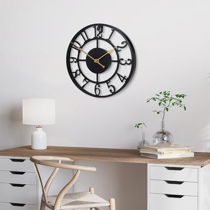Wall Clock Battery Operated,Silent Non Ticking Modern Rustic Metal Small Clocks for Living Room/Bedroom/Office/Kitchen/Farmhouse Home Decor-10IN(Arabic Number-Black) - size: 10 inch