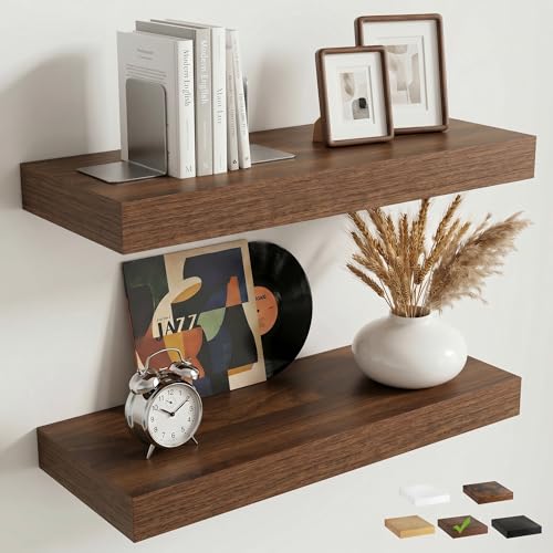 20 Inch Floating Shelves for Wall, 8"D Wood Storage Shelves, Walnut Finish - color: Walnut, size: 20 Inch