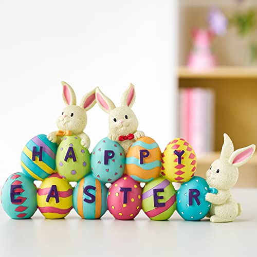 JOYIN Easter Bunny Carrots Resin Centerpiece Decor with The Word Spring Decoration Tabletop & Egg Figuring for Home and Office