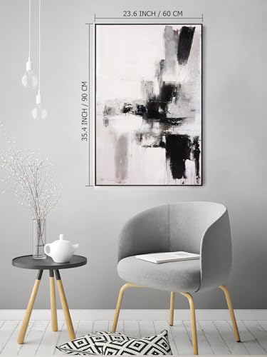 SAFERRYHOME Modern 3D Textured Black and White Abstract Wall Art, 24"x36"x2 - color: Black White, size: 24" x 36" x 2 Panel Framed