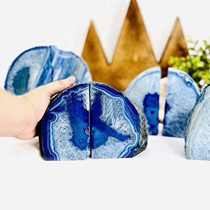 AMOYSTONE Blue Agate Bookends Heavy Duty Stone Book Ends for Bookshelves - color: Blue, size: 6-8 Pounds