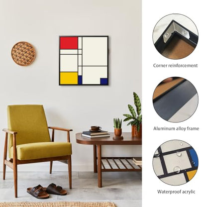 lzhewall Mondrian Style Wall Art, Abstract Geometric Painting, Black Frame