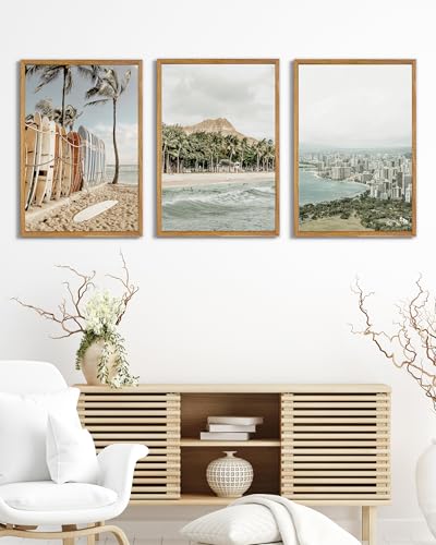 UPWOIGH Hawaii Surf Framed Wall Art Set of 3, 16 x 24 Inch - color: Grey Hawaii, size: 24"L x 16"W