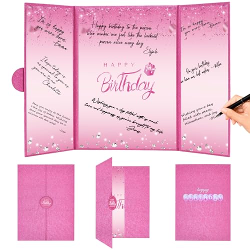 Crenics Hot Pink Happy Birthday Guest Sign in Book Alternative 18" x 12" - color: Hot Pink