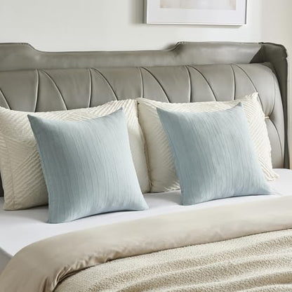 FUTEI Pack of 2 Chenille Striped Throw Pillow Covers 16x16 Inch,Grey Blue - color: Grey Blue, size: 16" x 16" (Pack of 2)