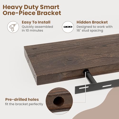 Floating Shelves for Wall, 8" Deep Elm Wood Shelves, 24in Set of 2, Walnut - color: Walnut, size: Flat Edge, 24inch, 2Packs