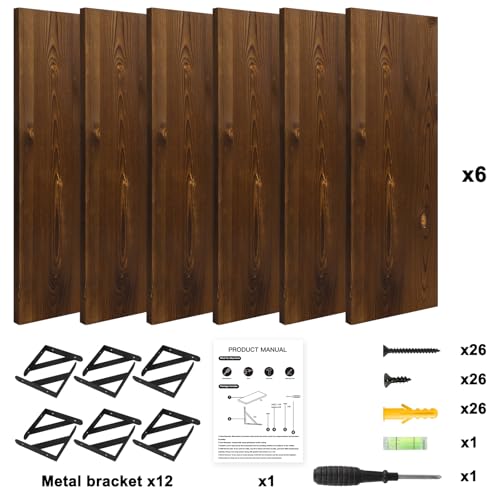 YGEOMER 16.5 Inch Floating Wall Shelves, Dark Carbonized Pine, Set of 6 - color: Dark Carbonized Pine, size: 16.5 x 6.1 x 0.59 inches