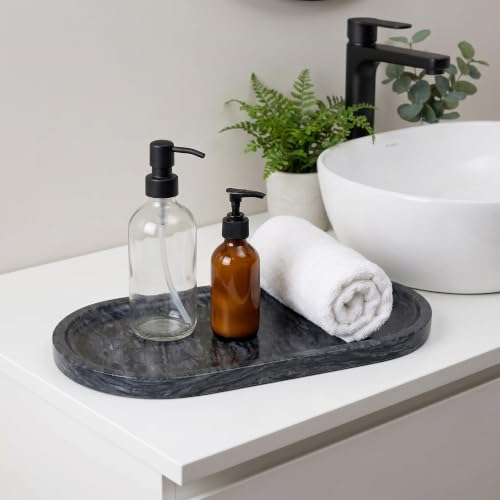 YKAJO Wave Grey Oval Marble Tray, 11.8x5.9 Vanity Perfume Organizer Dish - color: Wave Grey, size: 11.8" x 5.9" x 0.6"