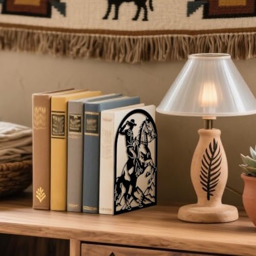 Peacoblue 5.3"x4.3"x7.9" Metal Bookends, Heavy Duty Book Ends for Shelves - style: Cowboy Horse Riding